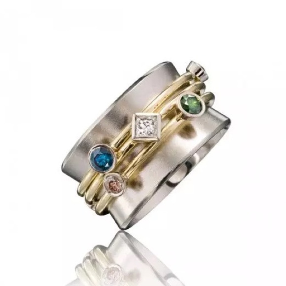 New 925 Silver Four Color Zircon Ring - Picture 2 of 3